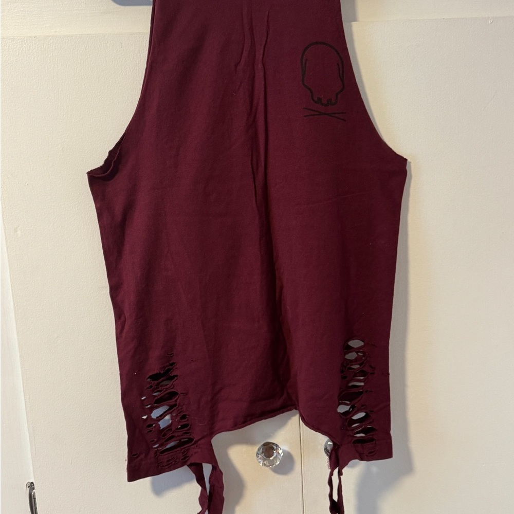 The Drive Clothing Burgundy Sleeveless Top with Skull Design